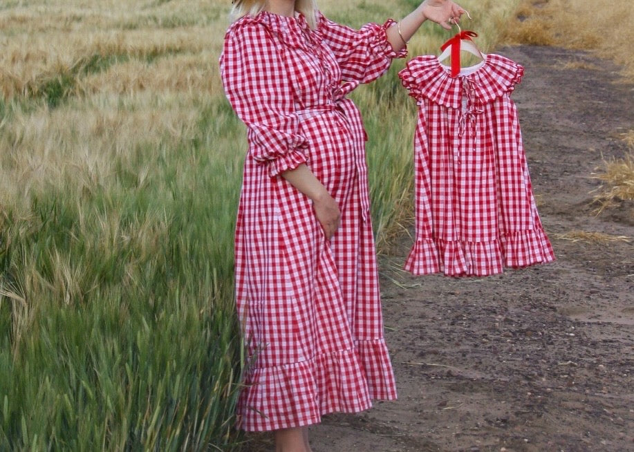 {Sutherby Ladies} Signature ‘Lola' Capelet Dress ~ Classic Red Gingham
