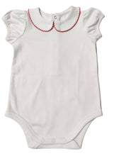Load image into Gallery viewer, The Collared Bodysuit ~ Puff Sleeve w/ Red Picot Trim
