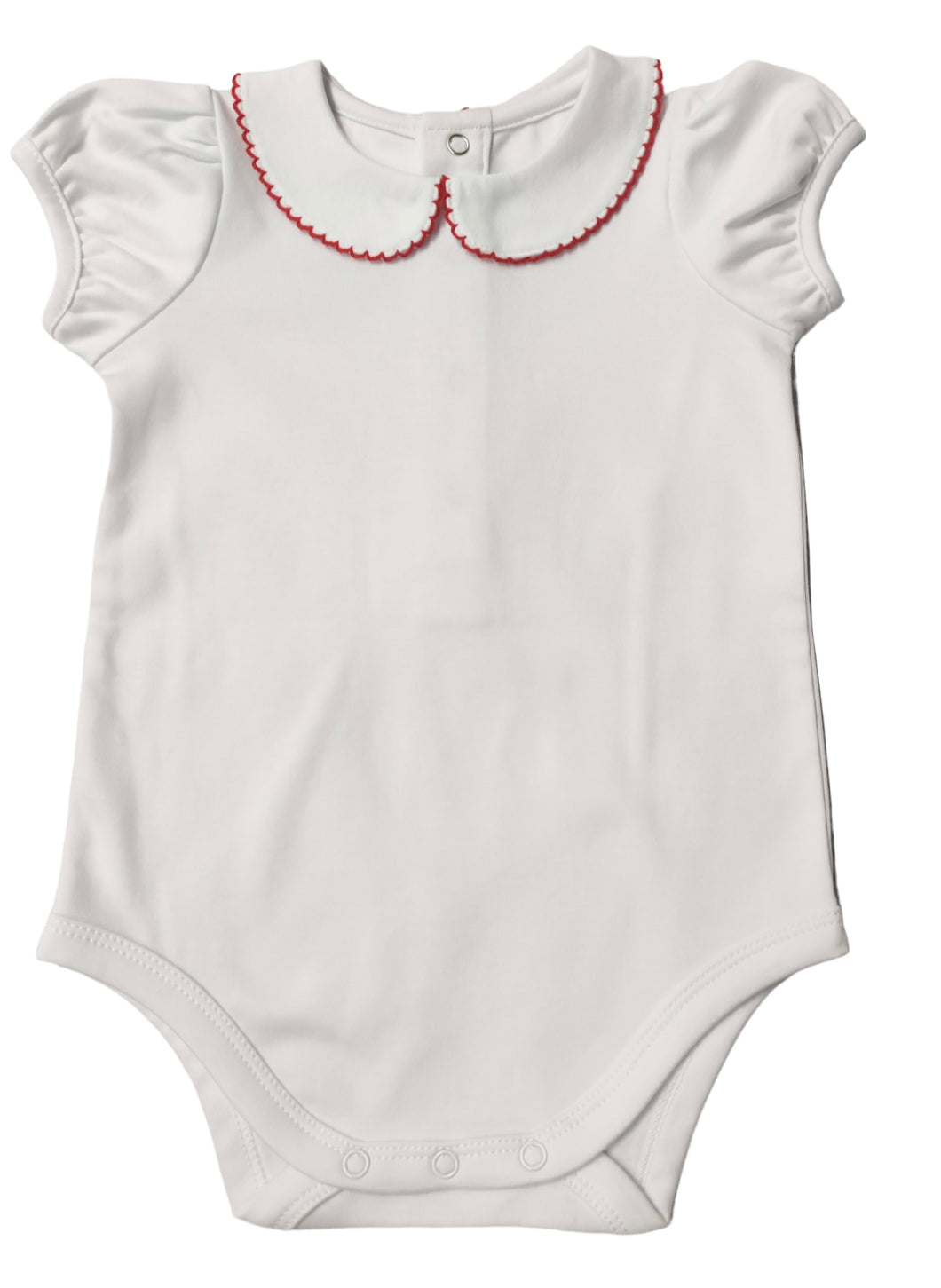 The Collared Bodysuit ~ Puff Sleeve w/ Red Picot Trim