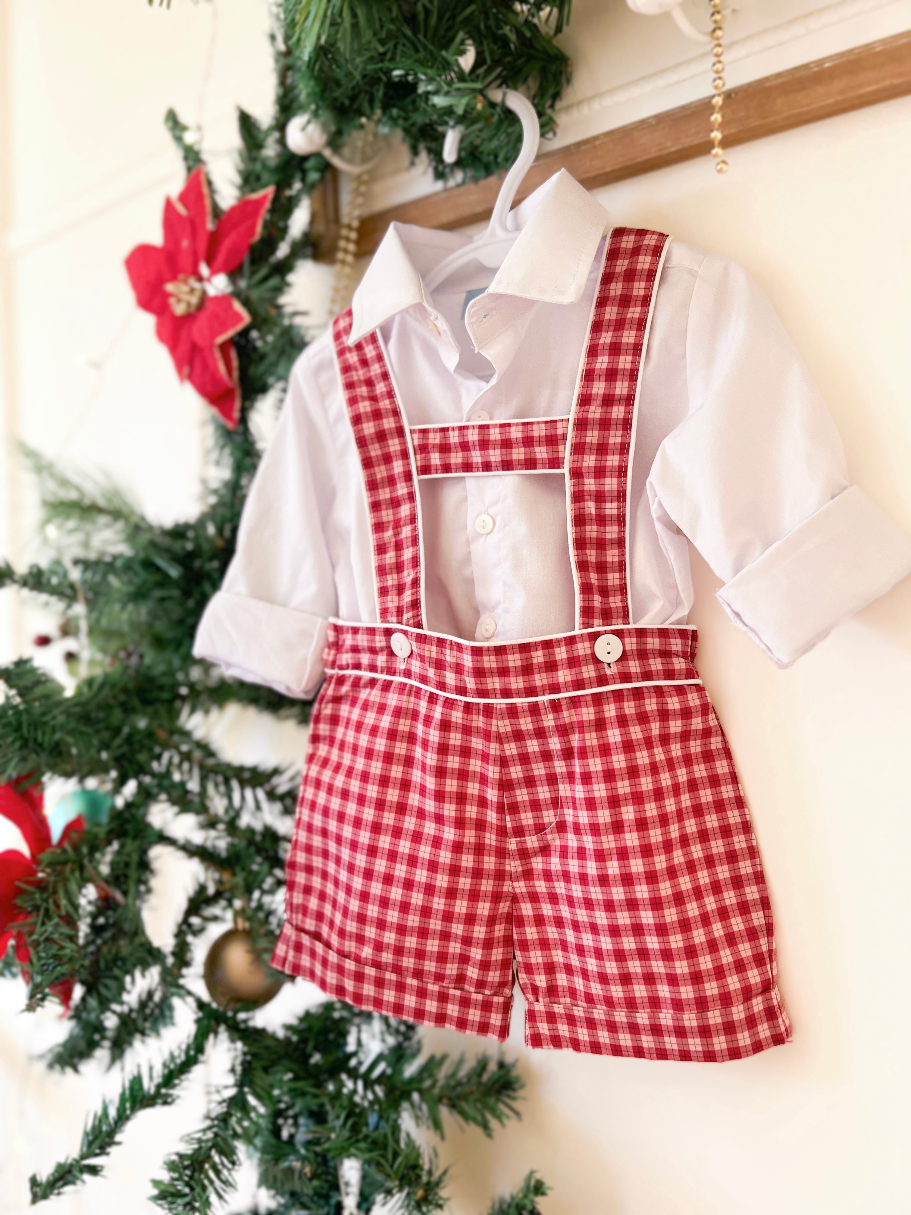 Cherry Plaid Suspender Shorts