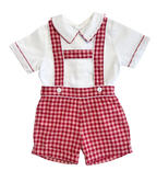 Cherry Plaid Suspender Shorts