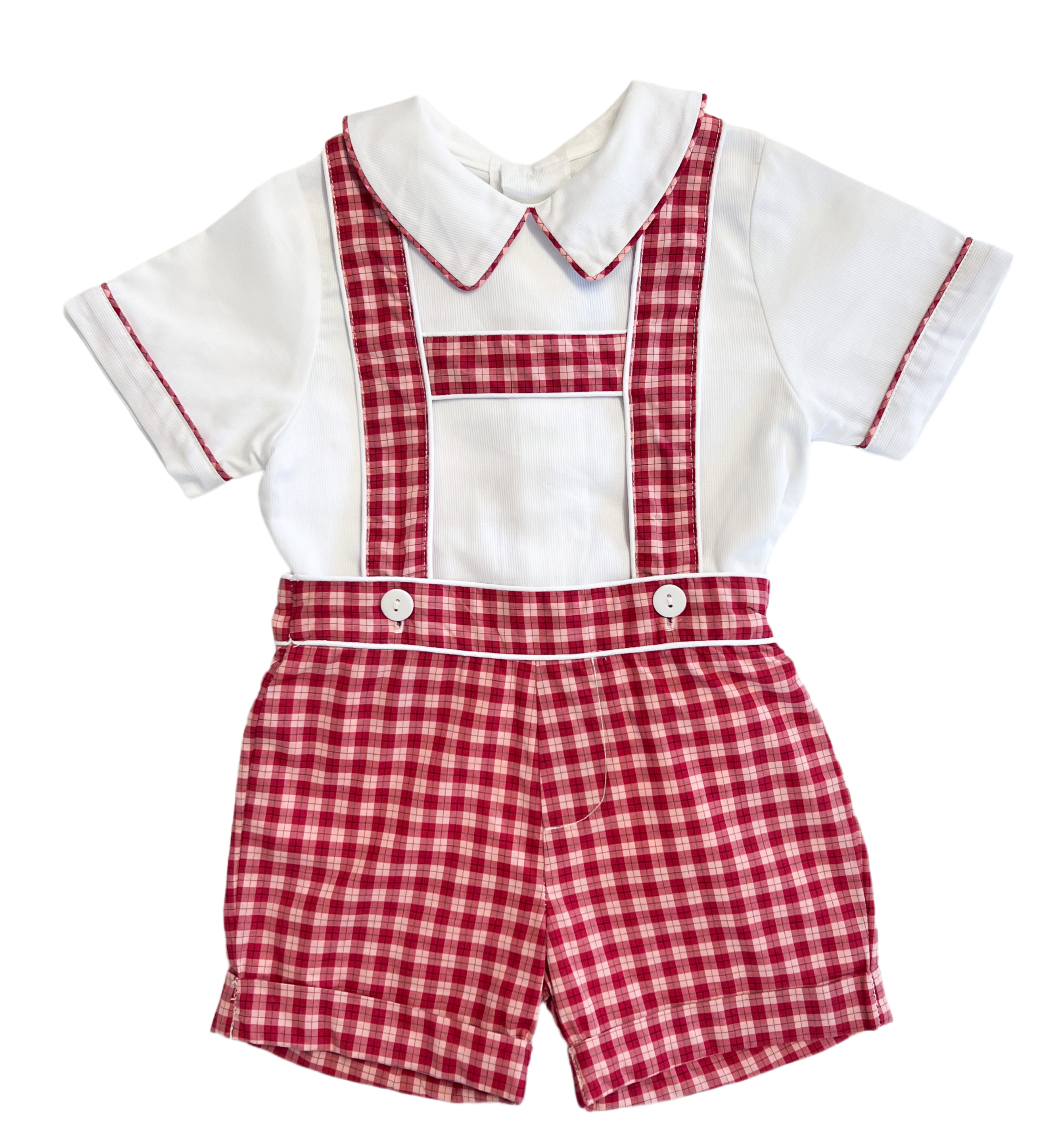 Cherry Plaid Suspender Shorts