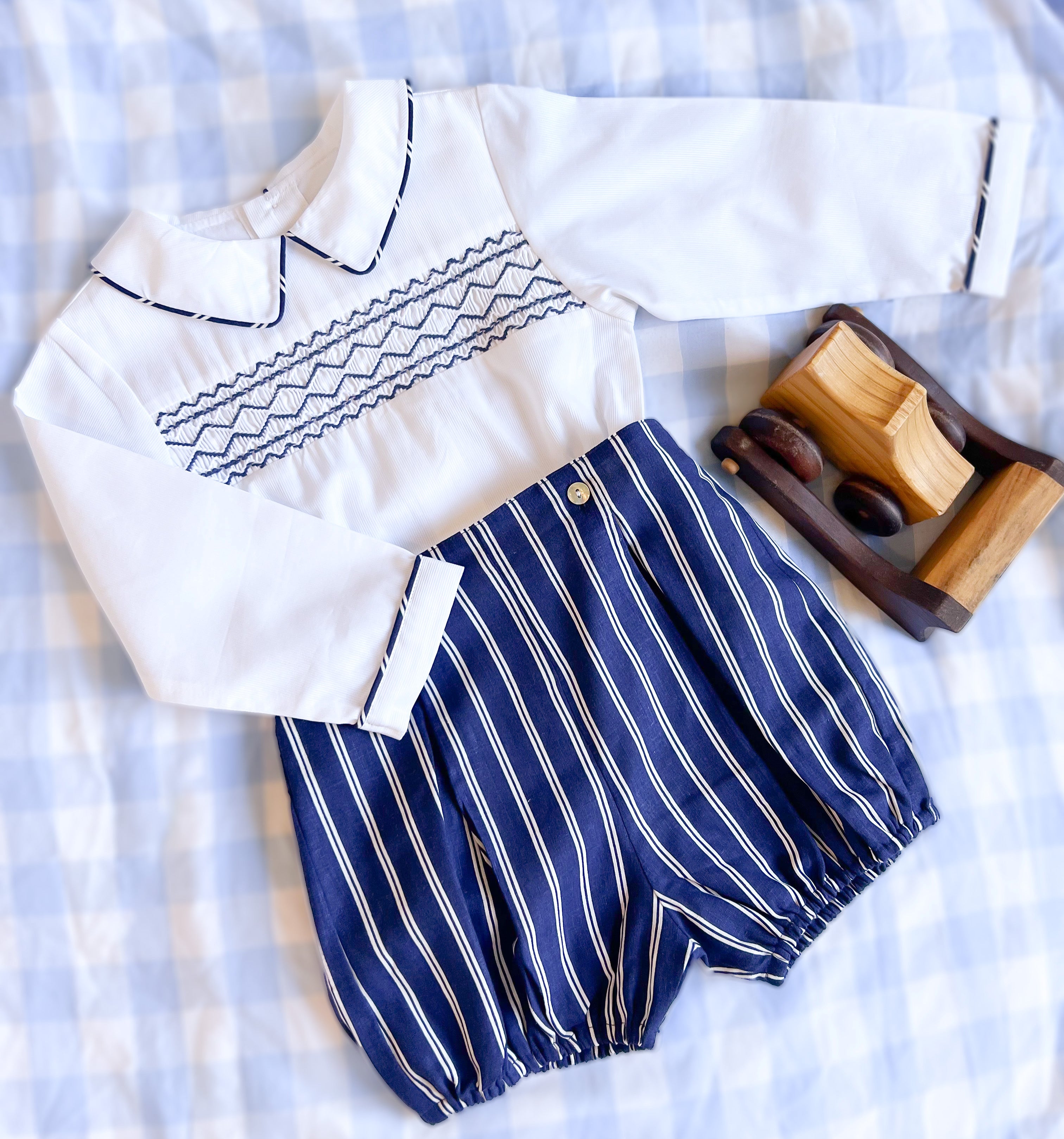 The Buster Suit - French Navy Pinstripe
