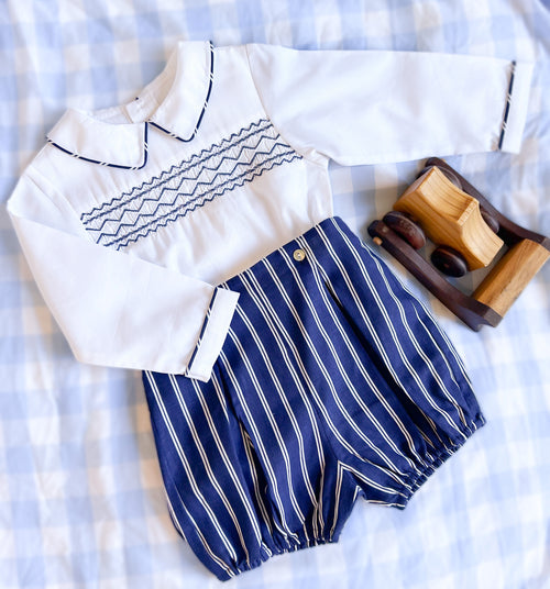 The Buster Suit - French Navy Pinstripe