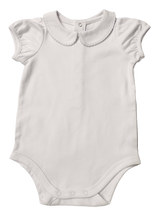Load image into Gallery viewer, The Collared Bodysuit ~ Puff Sleeve w/ White Picot Trim
