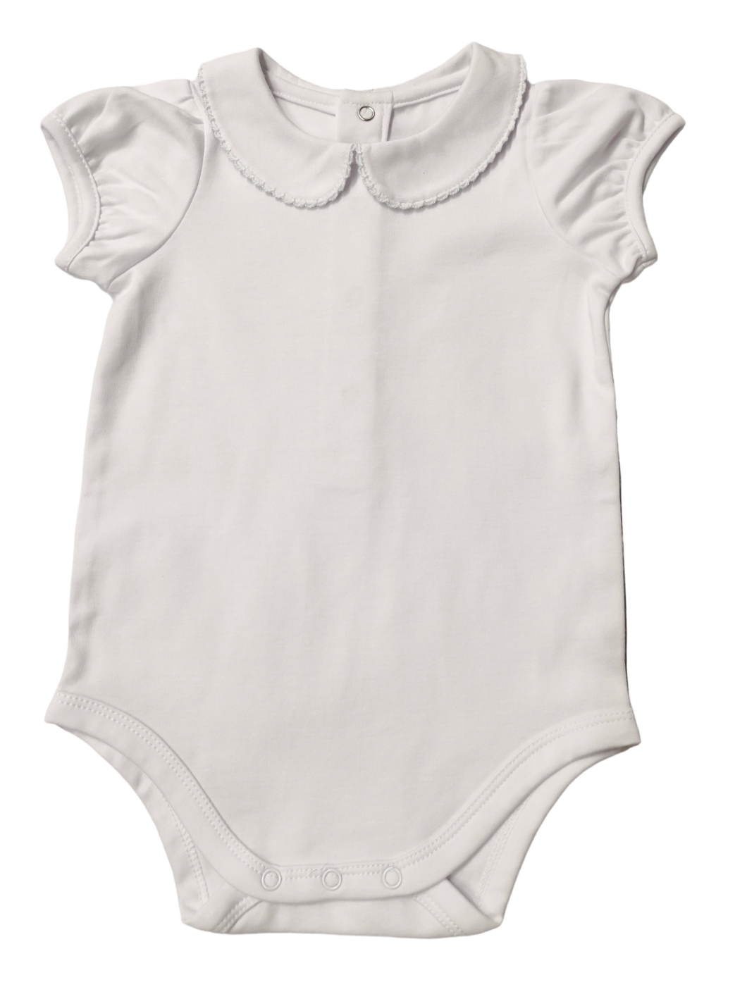 The Collared Bodysuit ~ Puff Sleeve w/ White Picot Trim