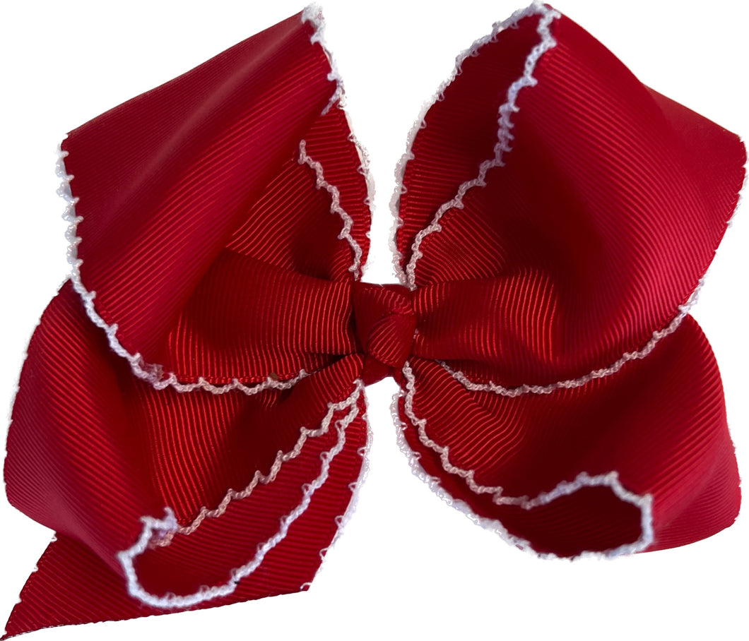 The Hair Bow - Traditional Red w/ White Picot Trim