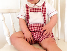 Load image into Gallery viewer, Cherry Plaid Suspender Shorts
