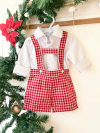 Cherry Plaid Suspender Shorts