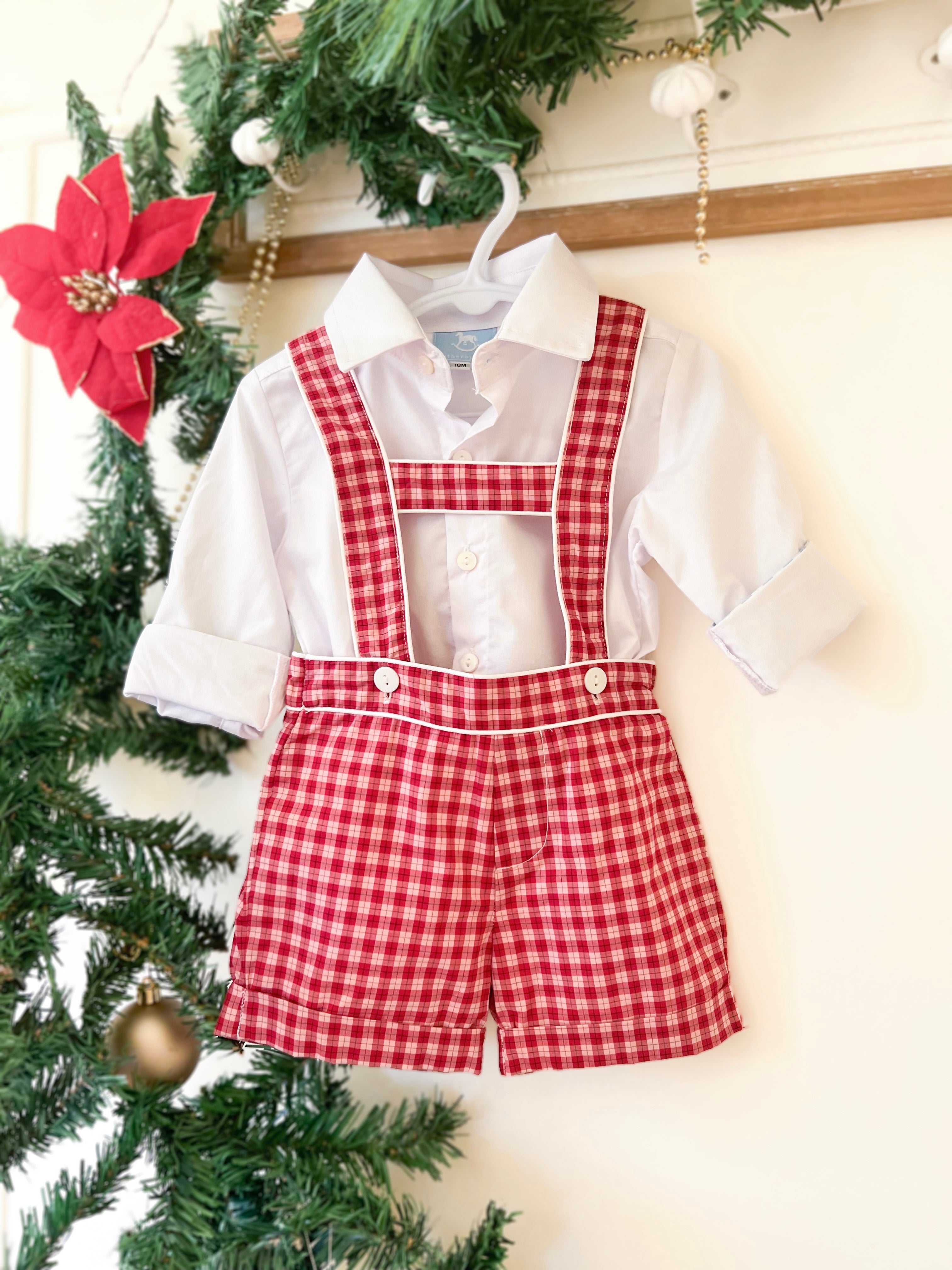 Cherry Plaid Suspender Shorts