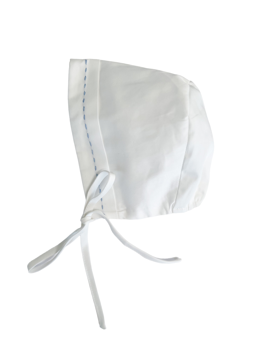 The Sutherby Lane Bonnet ~ White Sateen w/ Blue Stitching