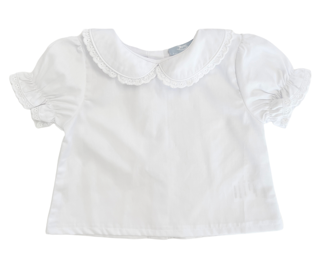 Girl's Blouse - Classic White w/ Broderie Anglaise