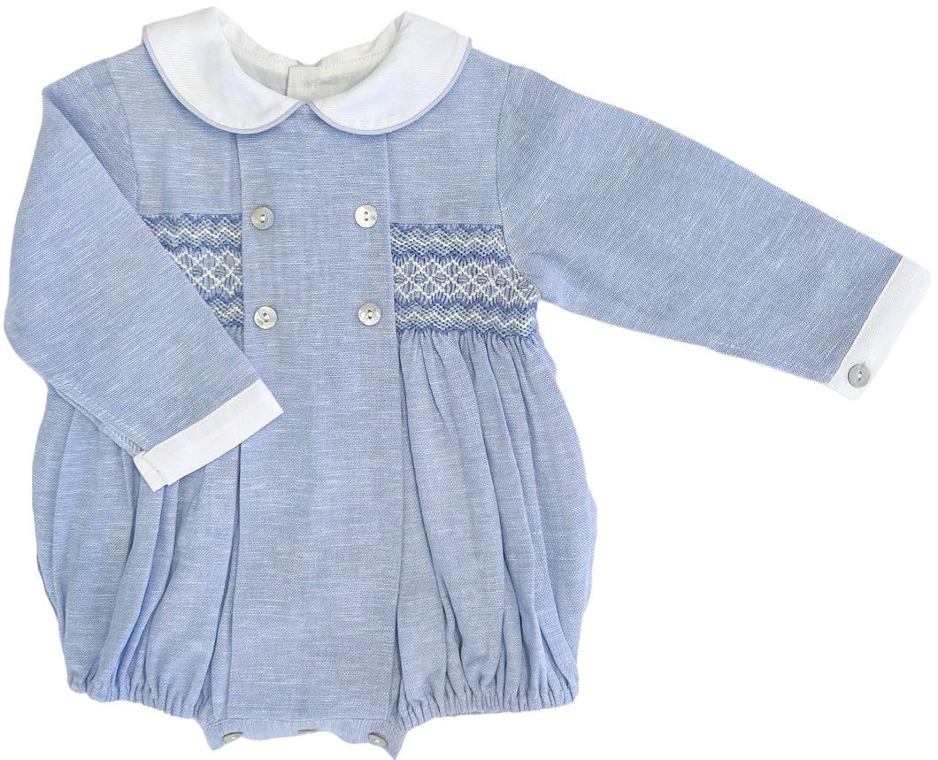 The Smocked Romper - Chambray Blue Linen