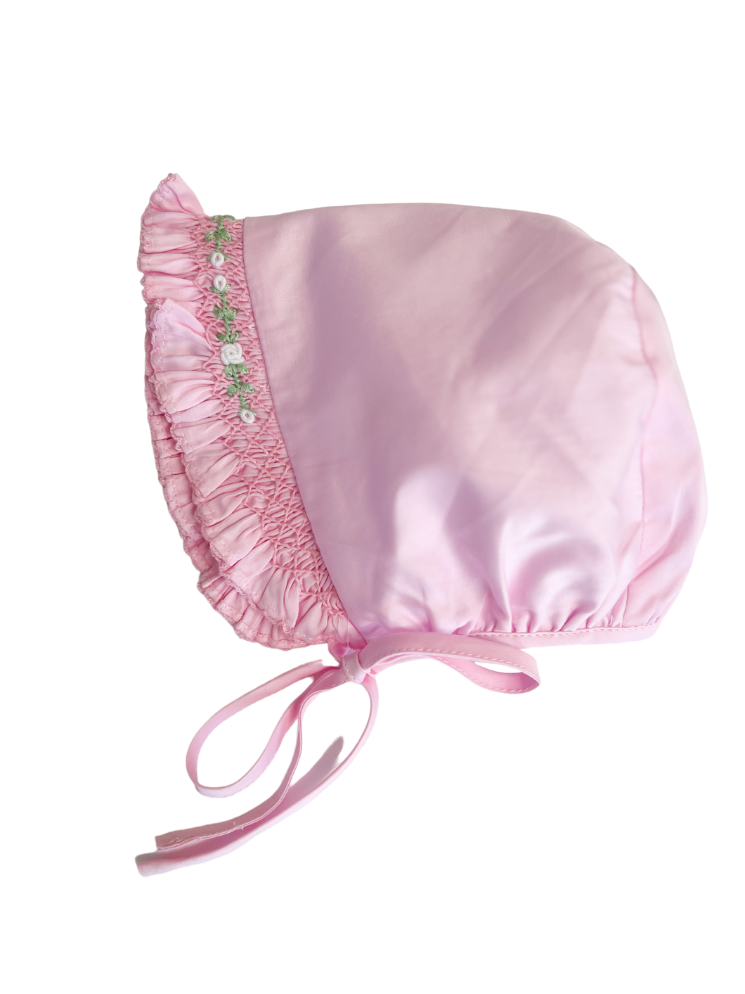 The Sutherby Lane Bonnet ~ Pink Sateen w/ Hand-smocking