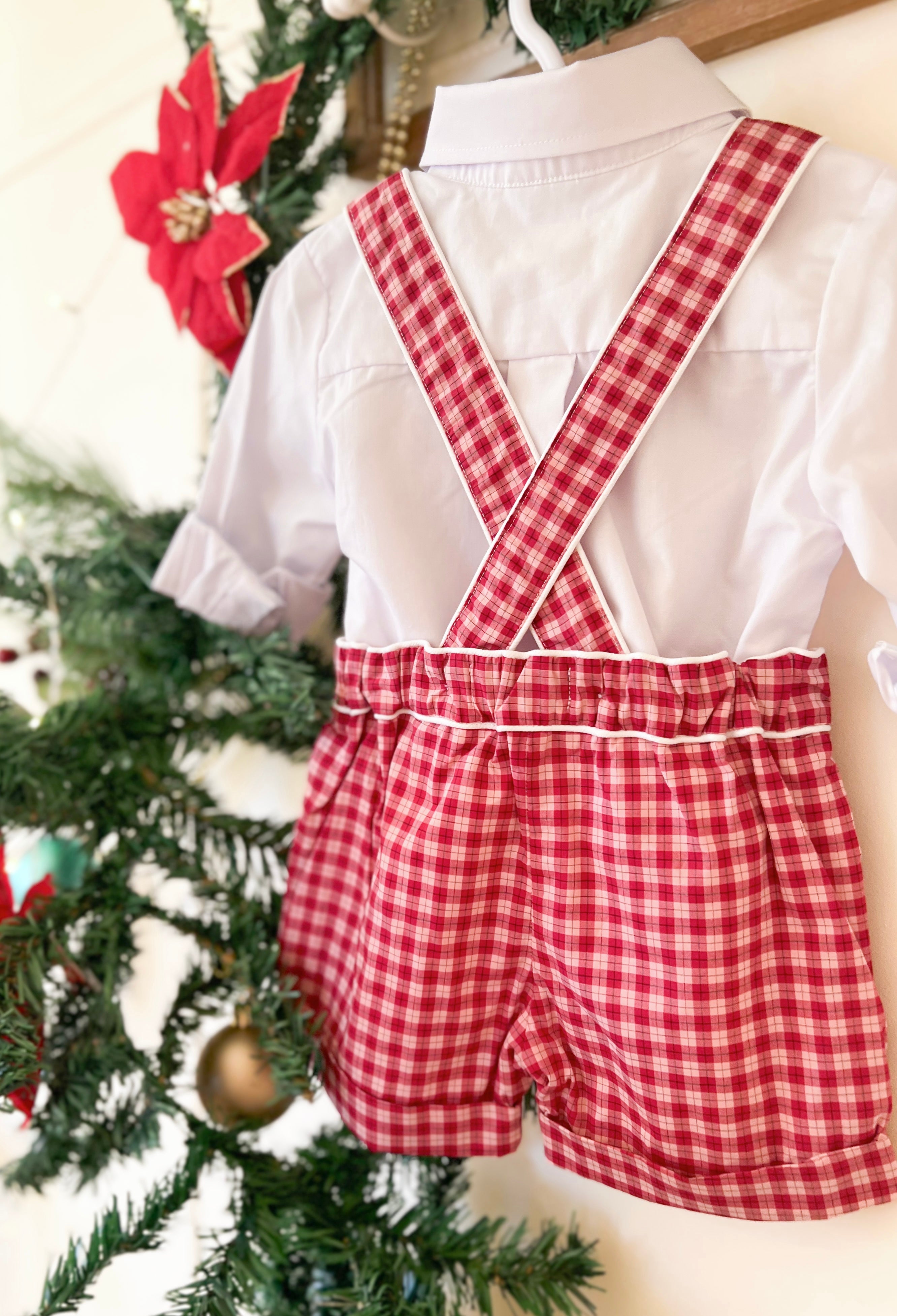 Cherry Plaid Suspender Shorts