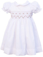 {Sutherby Girl’s} Signature Smocked Dress ~ White/Pink Rosebuds