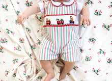 Load image into Gallery viewer, The Smocked Shortall  - Festive Stripe
