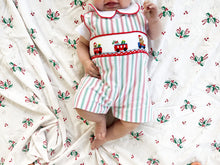 Load image into Gallery viewer, The Smocked Shortall (2022) - Festive Stripe
