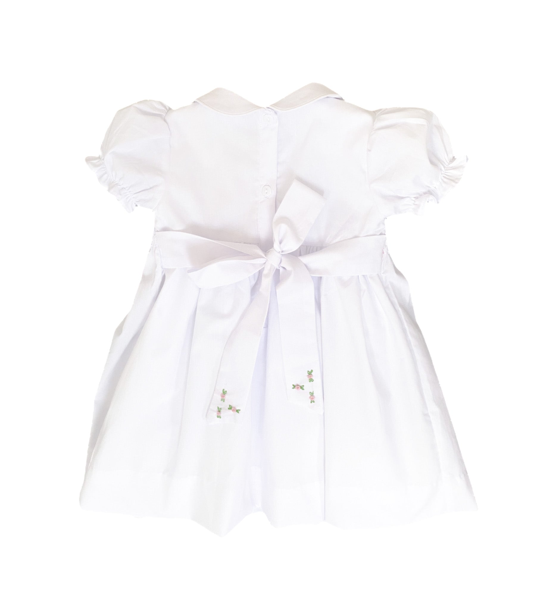 {Sutherby Girl’s} Signature Smocked Dress ~ White/Pink Rosebuds