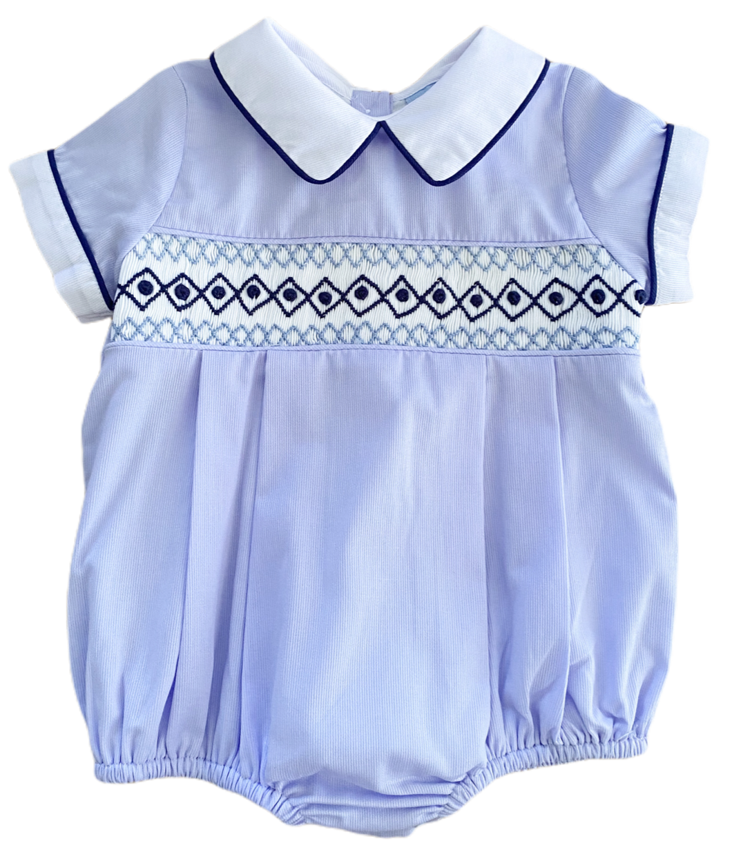 The Traditional Smocked Romper - French Navy/Pale Blue