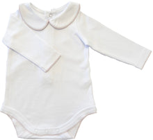 Load image into Gallery viewer, The Collared Bodysuit - White/Pale Pink Picot Trim
