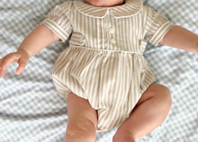 Load image into Gallery viewer, The Tab Button Romper - Oatmeal Stripe
