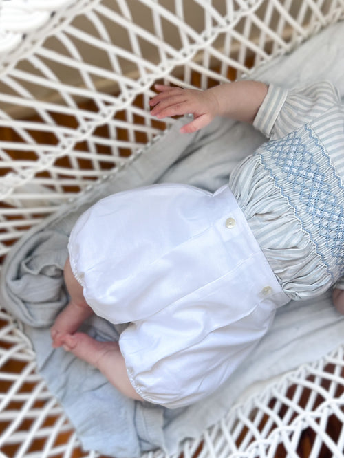 The Buster Suit - Duck Egg Blue Stripe