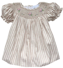 Load image into Gallery viewer, The Smocked Bishop Dress - Cappuccino Rose Stripe
