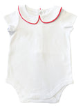 The Collared Bodysuit SS - White/Traditional Red