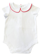 The Collared Bodysuit SS - White/Traditional Red