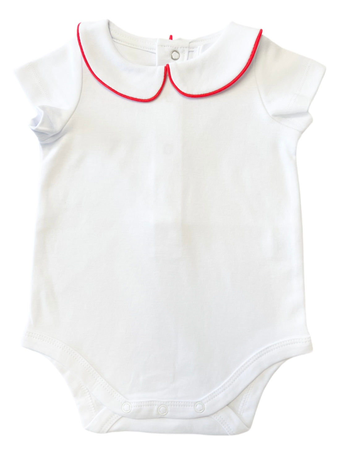 The Collared Bodysuit SS - White/Traditional Red