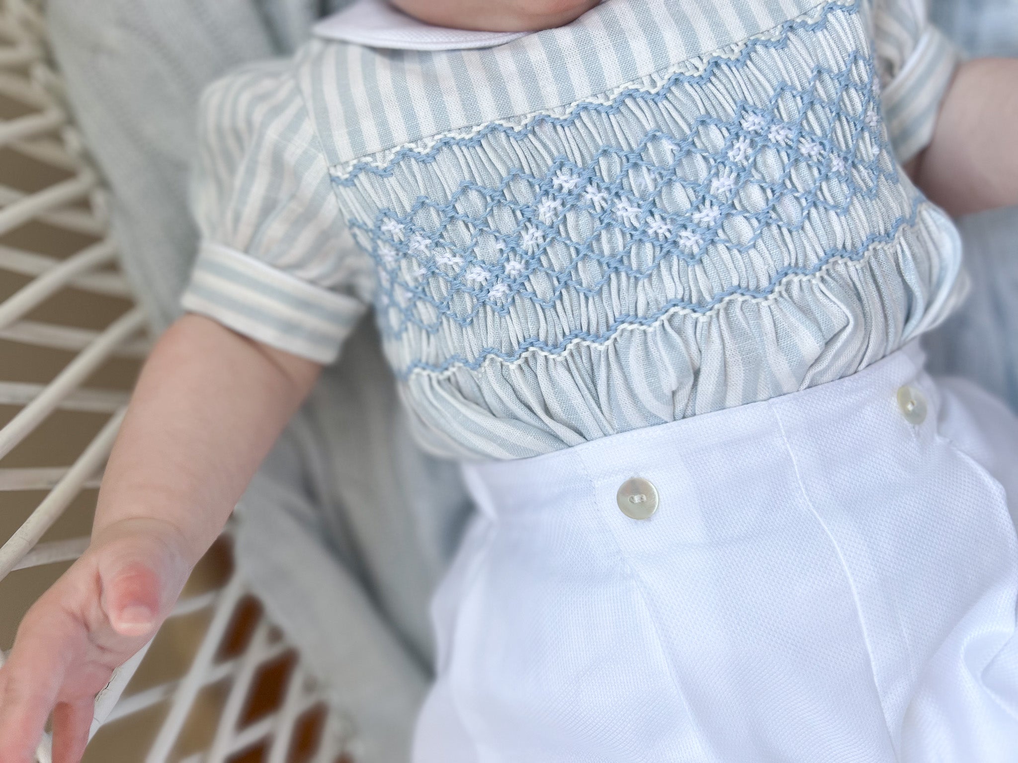 The Buster Suit - Duck Egg Blue Stripe