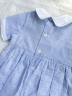 The Smocked Romper ~ Blue Flax Pinstripe Linen