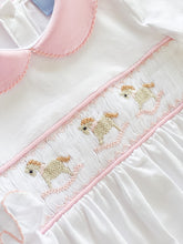 Load image into Gallery viewer, The Layette Smocked Babygrow - Classic Pink - One size 24 months remaining!
