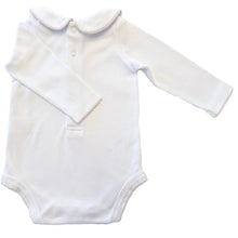 Load image into Gallery viewer, The Collared Bodysuit - White/Pale Pink Picot Trim
