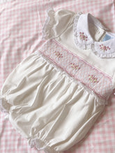 Load image into Gallery viewer, The Smocked Romper - Pink Floral Layette
