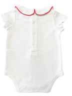 The Collared Bodysuit SS - White/Traditional Red