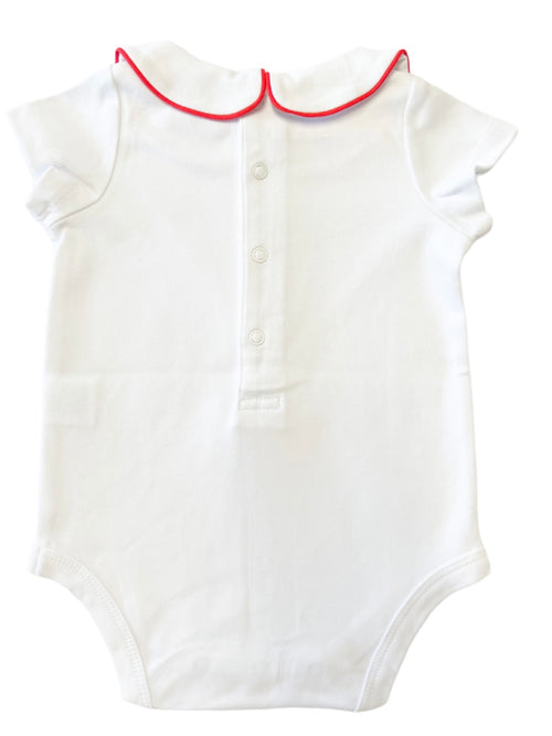 The Collared Bodysuit SS - White/Traditional Red