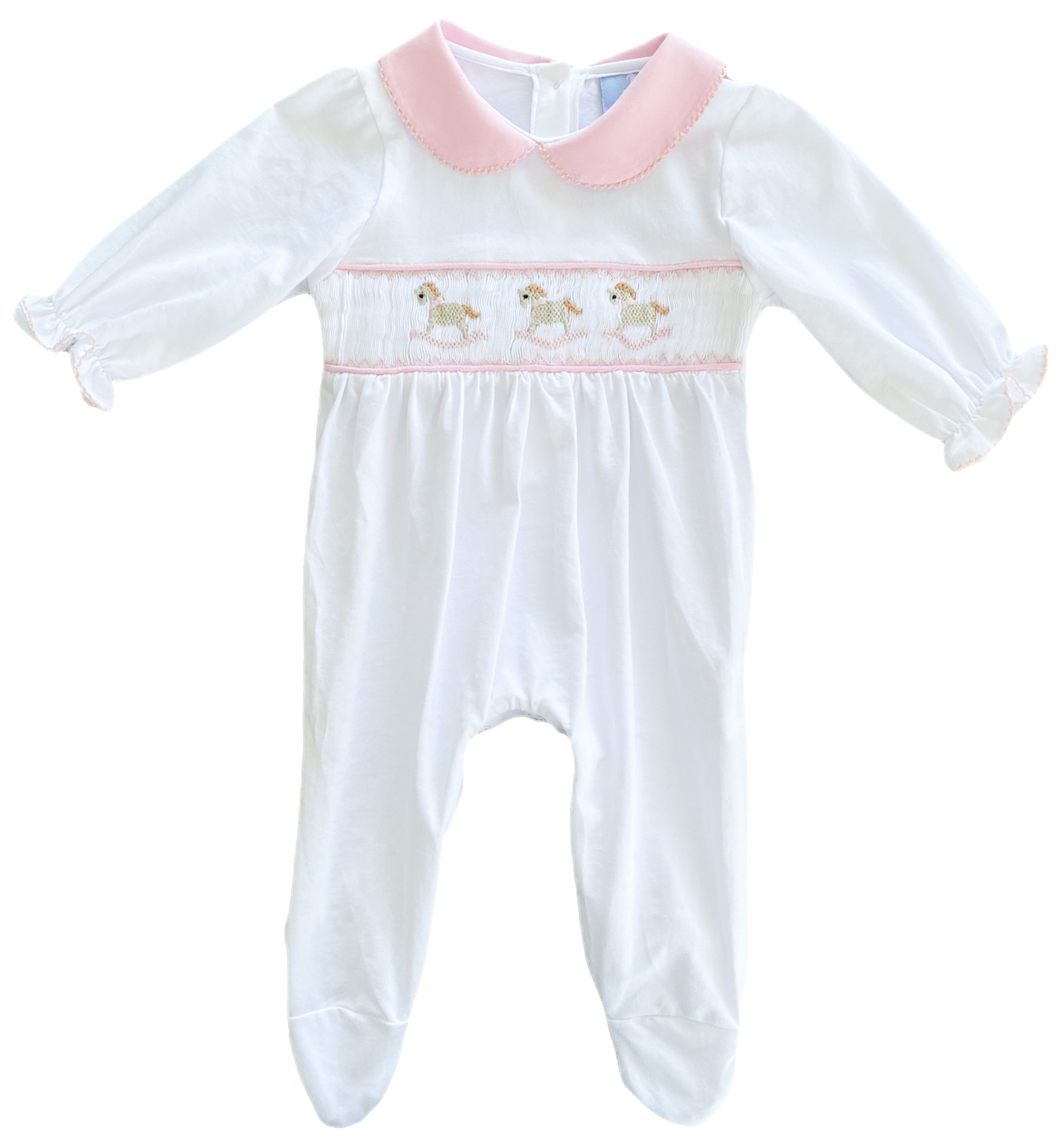 The Layette Smocked Babygrow - Classic Pink - One size 24 months remaining!