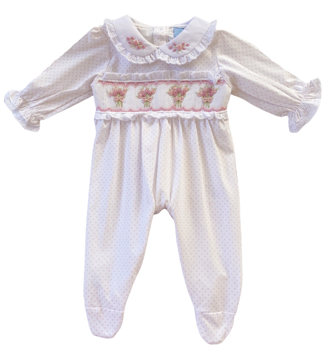 The Layette Smocked Babygrow - Floral Bouquet