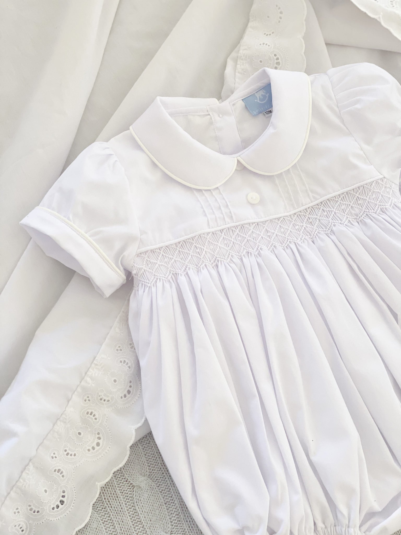 {Sutherby Boys} Signature Pintuck Smocked Romper - White