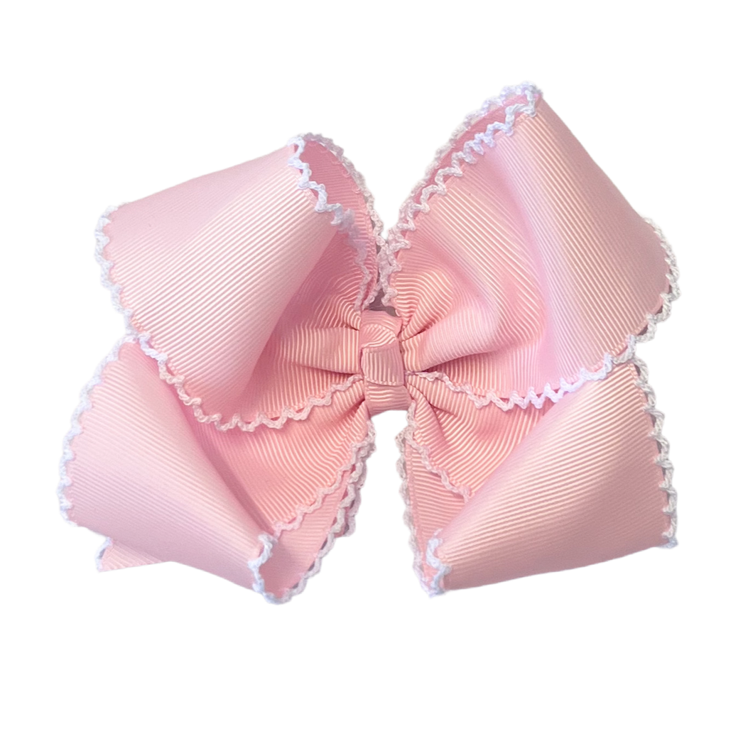 The Hair Bow - Baby Pink w/ White Picot Trim