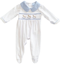 Load image into Gallery viewer, The Layette Smocked Babygrow - Traditional Blue - ONE SIZE 3-6 MONTHS LEFT
