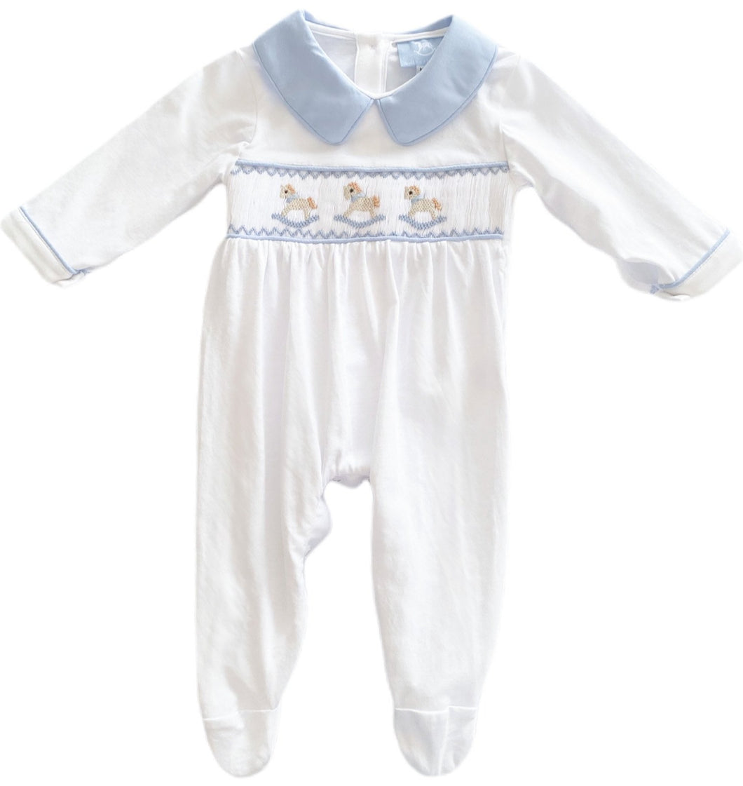 The Layette Smocked Babygrow - Traditional Blue - ONE SIZE 3-6 MONTHS LEFT