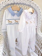 Load image into Gallery viewer, The Smocked Babygrow - Rocking Horse w/ Pink Dot
