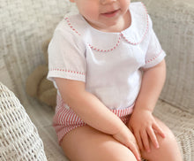 Load image into Gallery viewer, The Button-On Romper - White Linen/Red Stripe Seersucker
