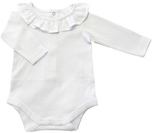 Load image into Gallery viewer, The Ruffle Collared Bodysuit - White Linen - RESTOCKED
