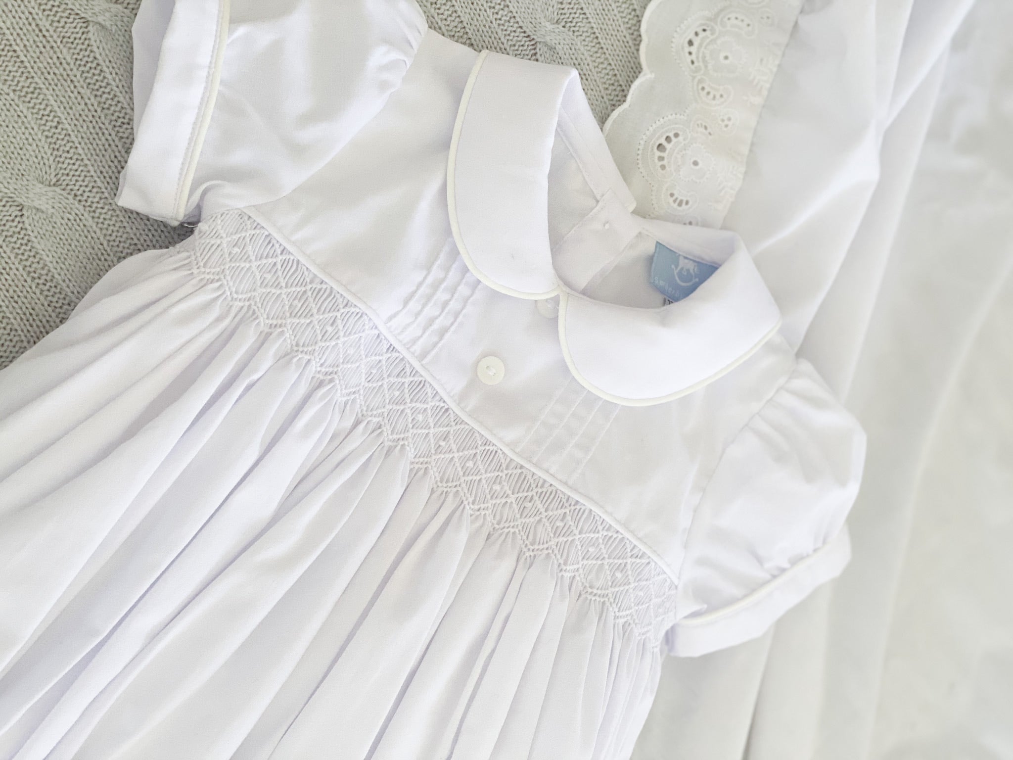 {Sutherby Boys} Signature Pintuck Smocked Romper - White
