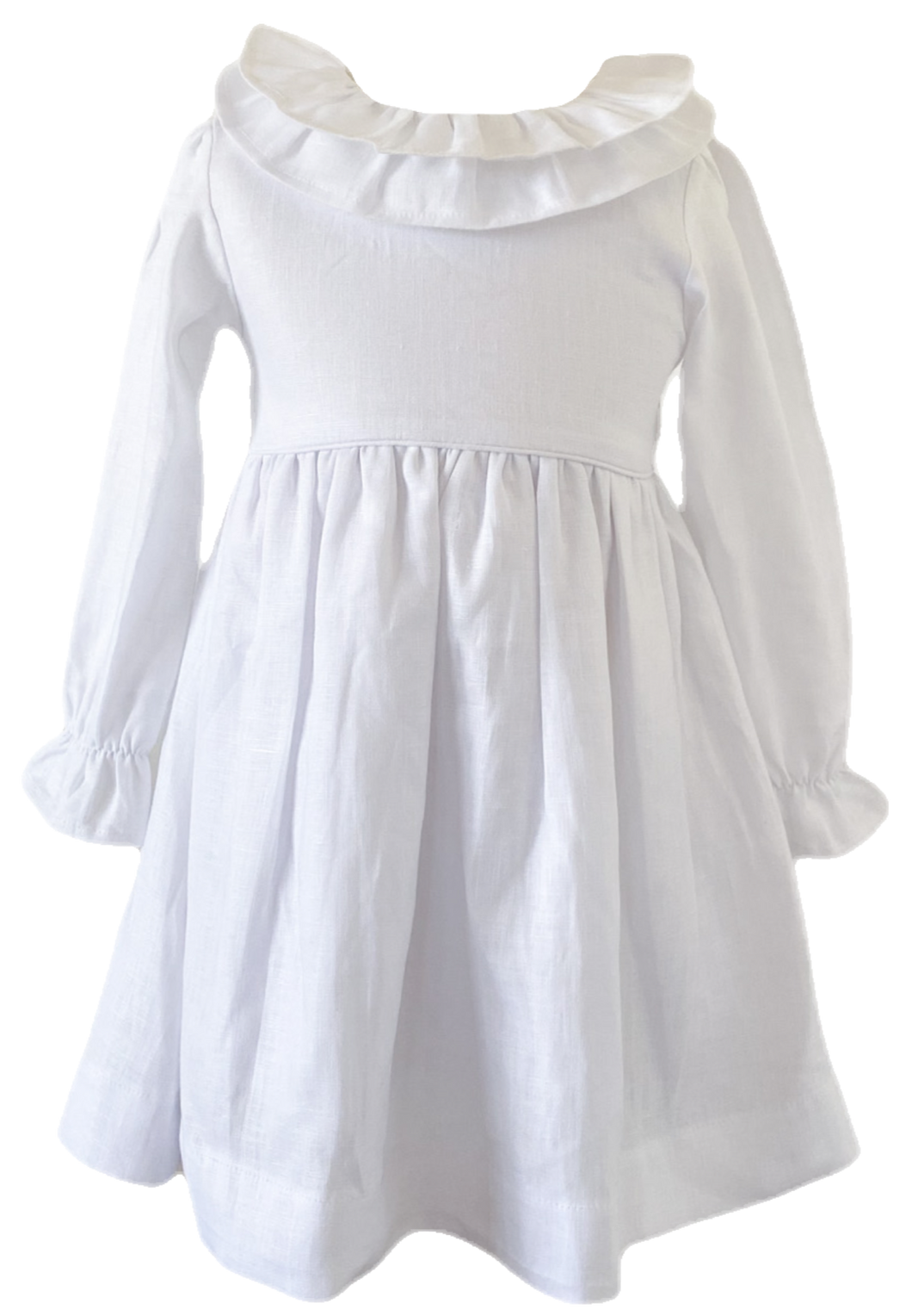 The Ruffle Collar Dress - White Linen