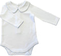 {Sutherby Boys} Signature Collared Bodysuit - White/Pale Blue Picot Trim
